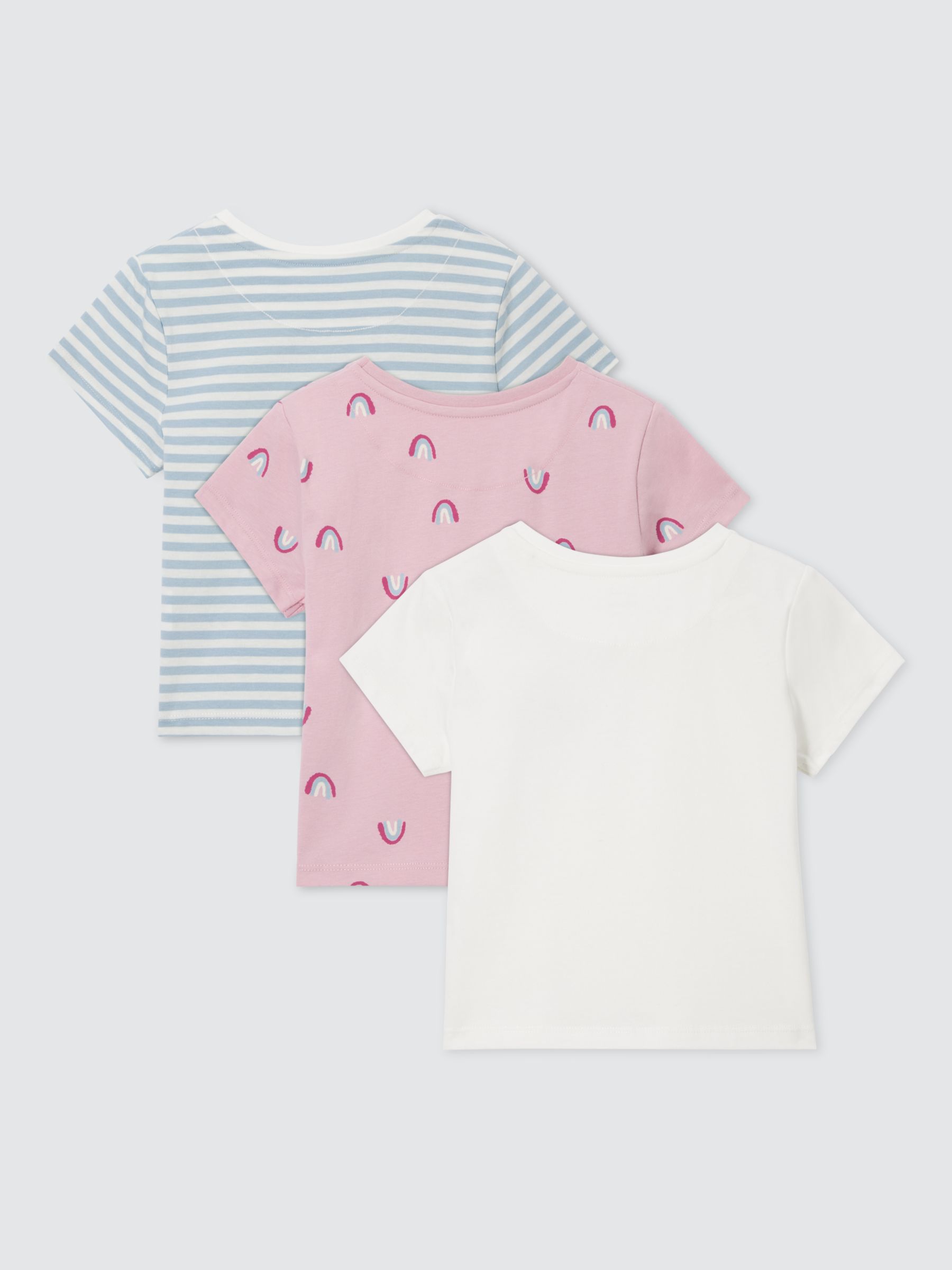 John Lewis Kids' Stripe/RainbowShort Sleeve T-Shirts, Pack of 3, White/Multi, 7 years