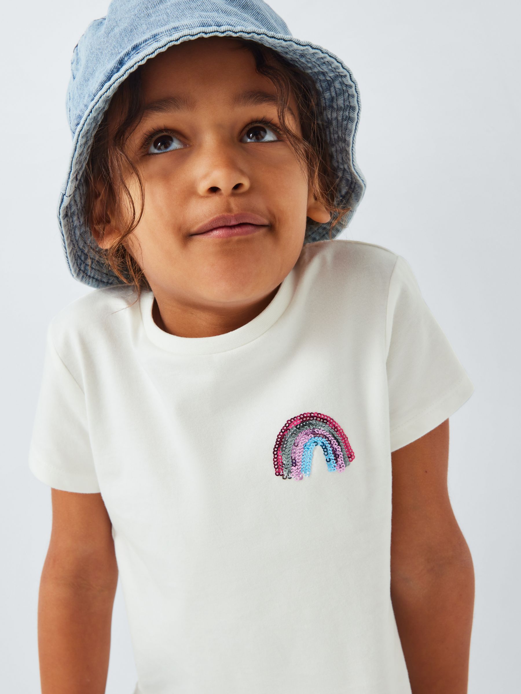 John Lewis Kids' Stripe/RainbowShort Sleeve T-Shirts, Pack of 3, White/Multi, 7 years