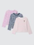 John Lewis Kids' Flower/Stripe Long Sleeve T-Shirt, Pack of 3, Pink/Multi