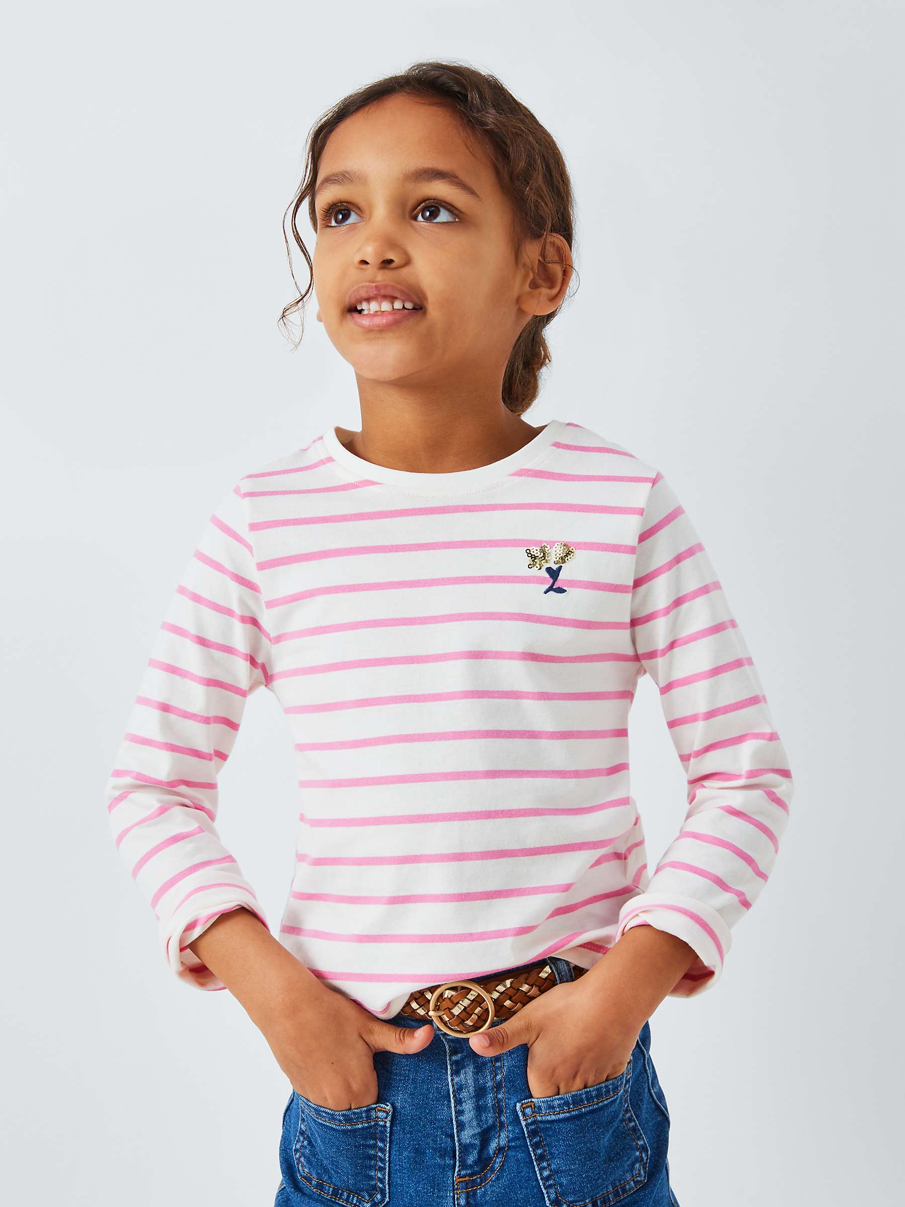 Buy John Lewis Kids' Flower/Stripe Long Sleeve T-Shirt, Pack of 3, Pink/Multi Online at johnlewis.com