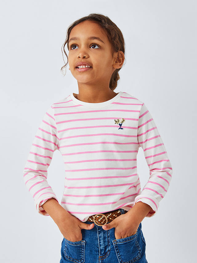 John Lewis Kids' Flower/Stripe Long Sleeve T-Shirt, Pack of 3, Pink/Multi