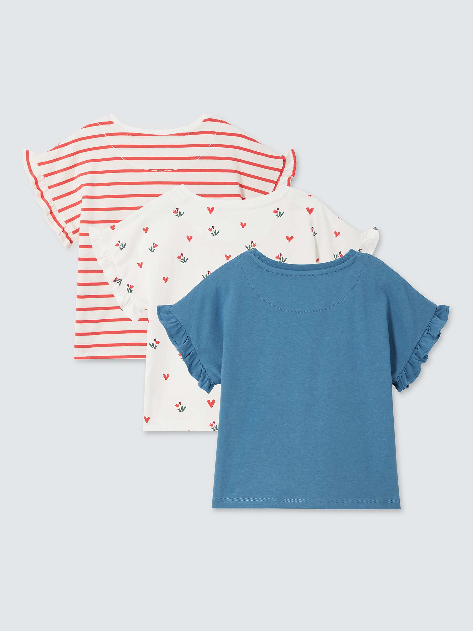Buy John Lewis Kids' Stripe/Flower/Heart Ruffle Sleeve T-Shirts, Pack of 3, Multi Online at johnlewis.com