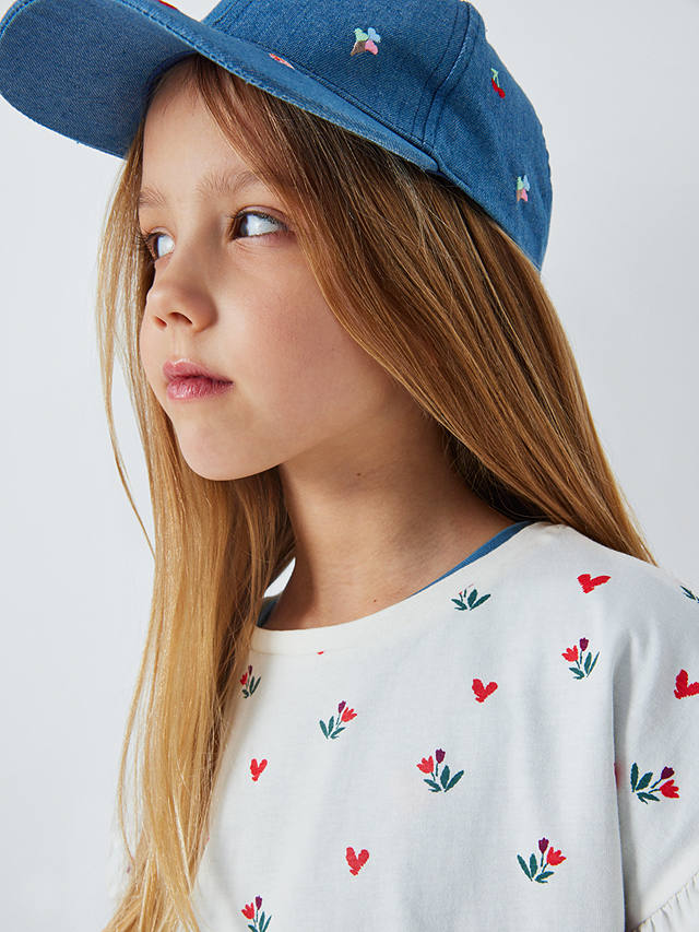 John Lewis Kids' Stripe/Flower/Heart Ruffle Sleeve T-Shirts, Pack of 3, Multi
