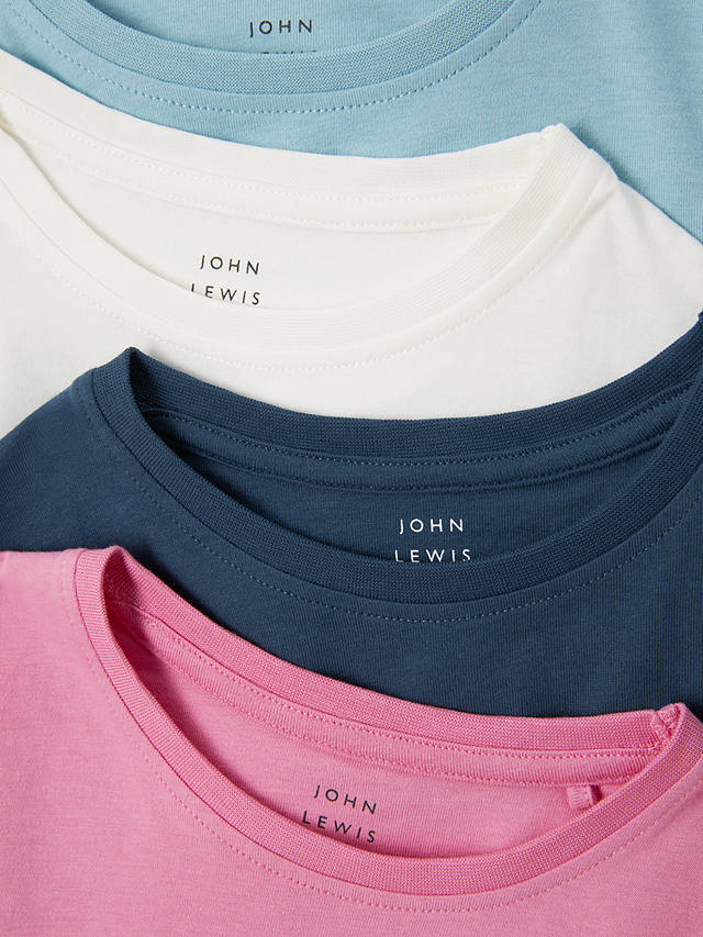 John Lewis Kids' Plain Long Sleeve Cotton T-Shirt, Pack of 4, Multi