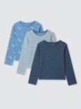 John Lewis Kids' Dragonfly/Stripe/Flower Long Sleeve T-Shirts, Pack of 3, Blue/Multi