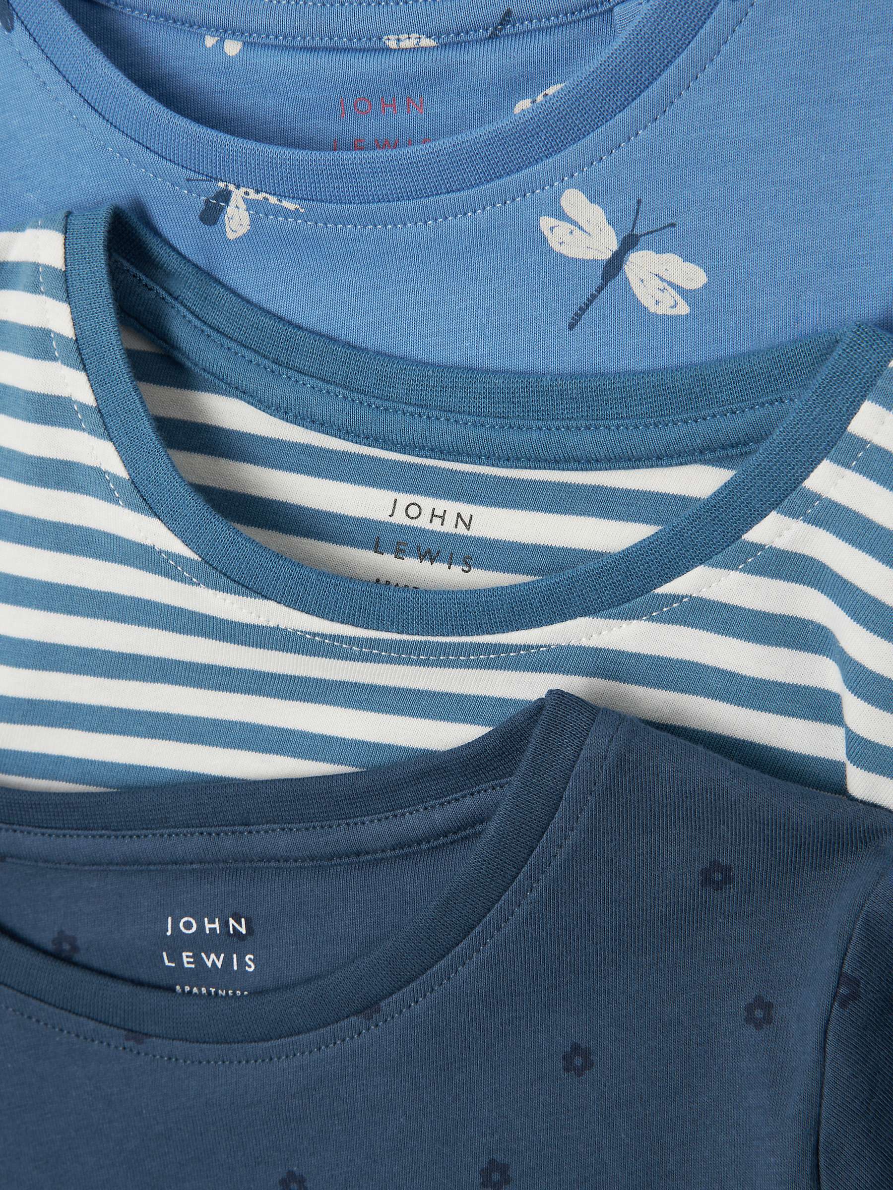 Buy John Lewis Kids' Dragonfly/Stripe/Flower Long Sleeve T-Shirts, Pack of 3, Blue/Multi Online at johnlewis.com