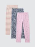 John Lewis Kids' Floral/Stripe Print Leggings, Pack of 3, Pink/Multi