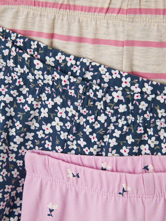John Lewis Kids' Floral/Stripe Print Leggings, Pack of 3, Pink/Multi