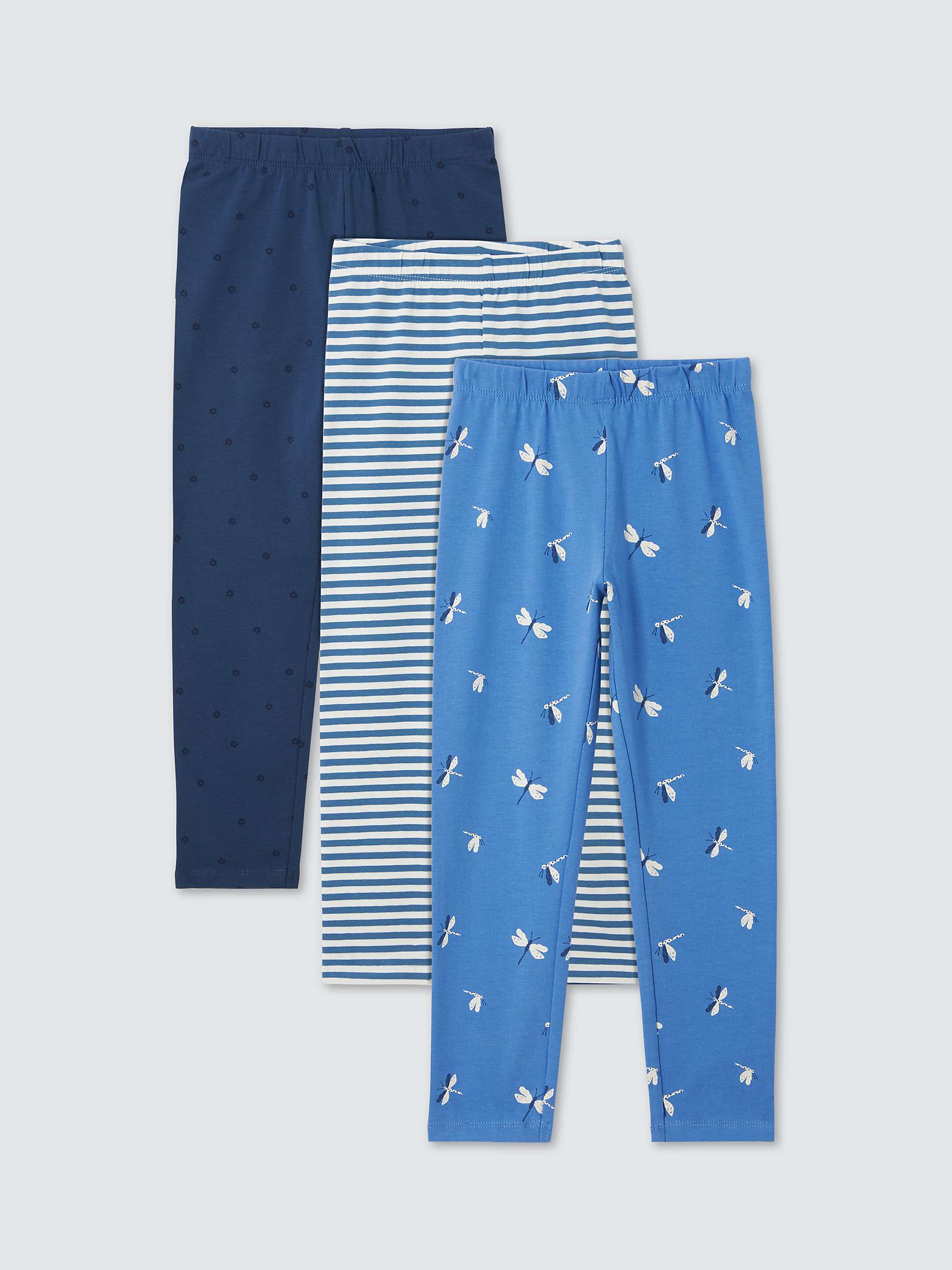 John Lewis Kids' Flower/Stripe/Dragonfly Leggings, Pack of 3, Blue ...