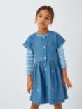 John Lewis Kids' Chambray Embroidered Flowers Dress, Blue, Blue