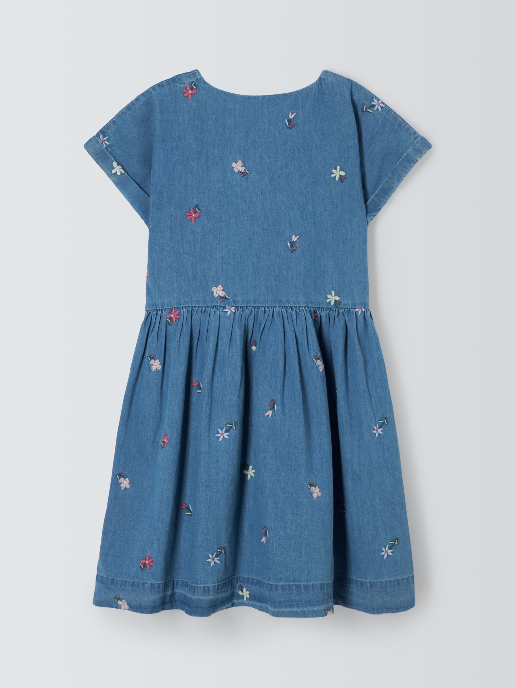 Buy John Lewis Kids' Chambray Embroidered Flowers Dress, Blue Online at johnlewis.com