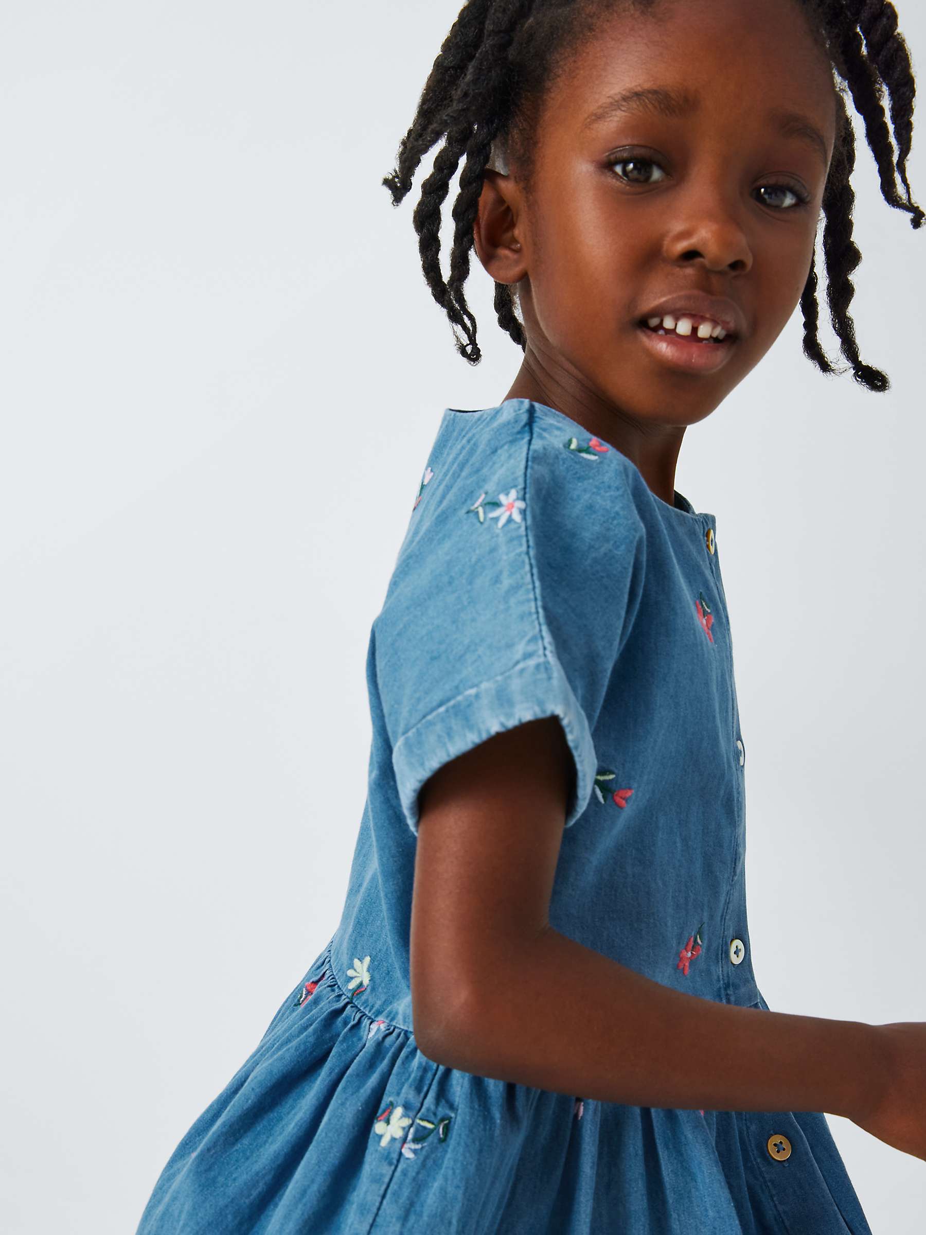 Buy John Lewis Kids' Chambray Embroidered Flowers Dress, Blue Online at johnlewis.com
