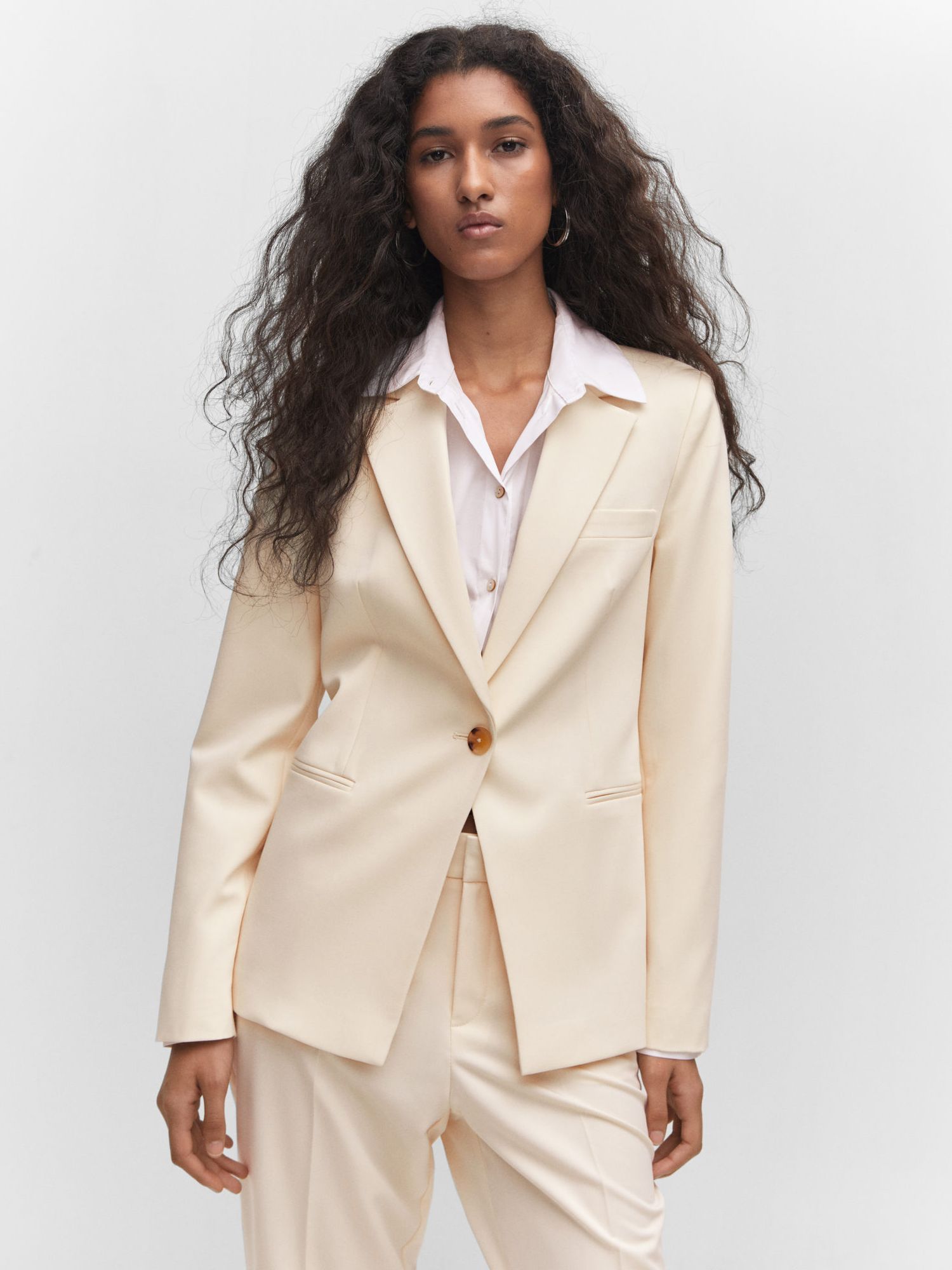 Mango Boreal Fitted Suit Jacket, Light Beige at John Lewis & Partners
