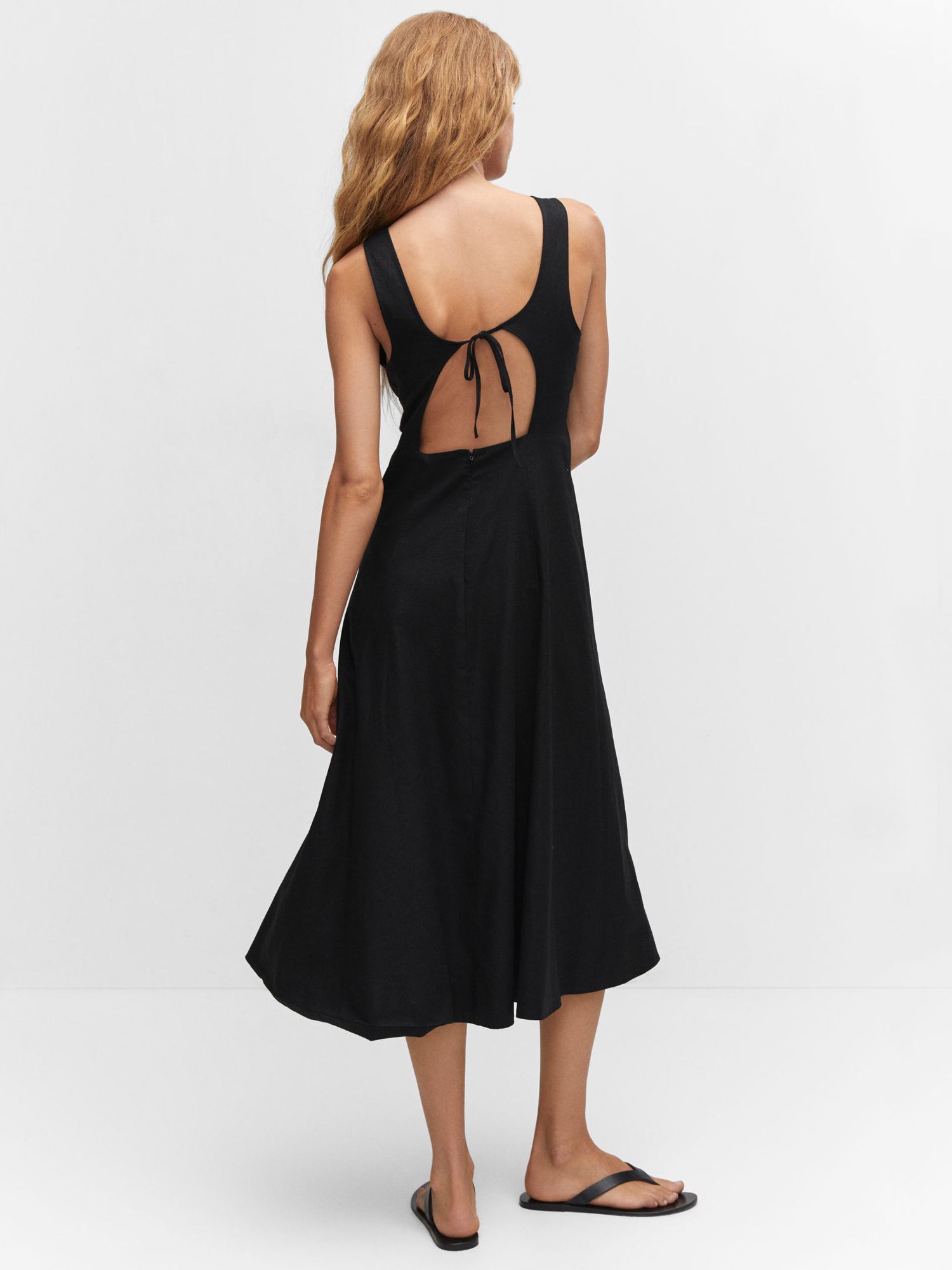 Mango Luca Linen Blend Dress, Black at John Lewis & Partners