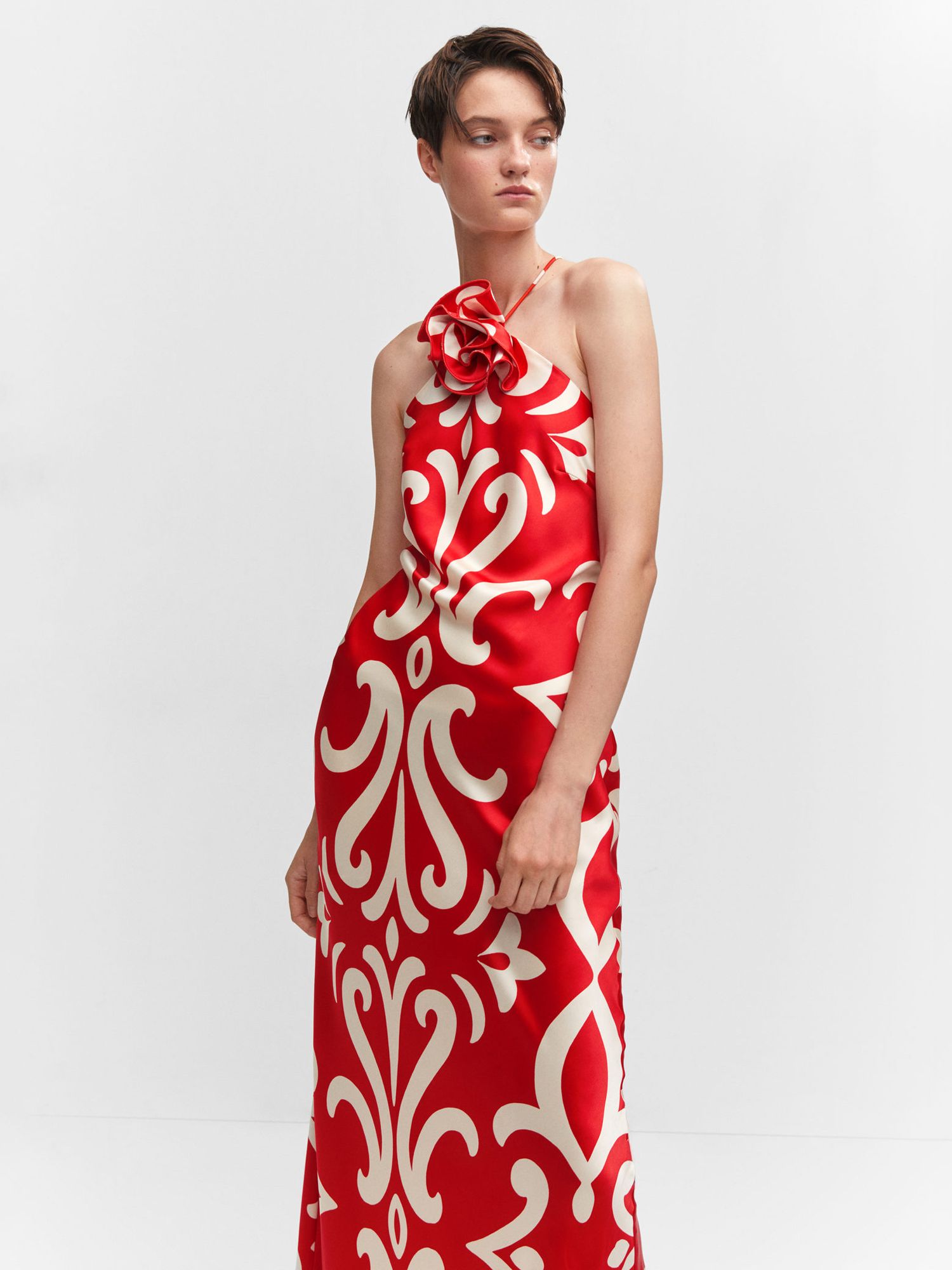 Mango Rosh Floral Print Satin Maxi Dress, Red/Multi, 6