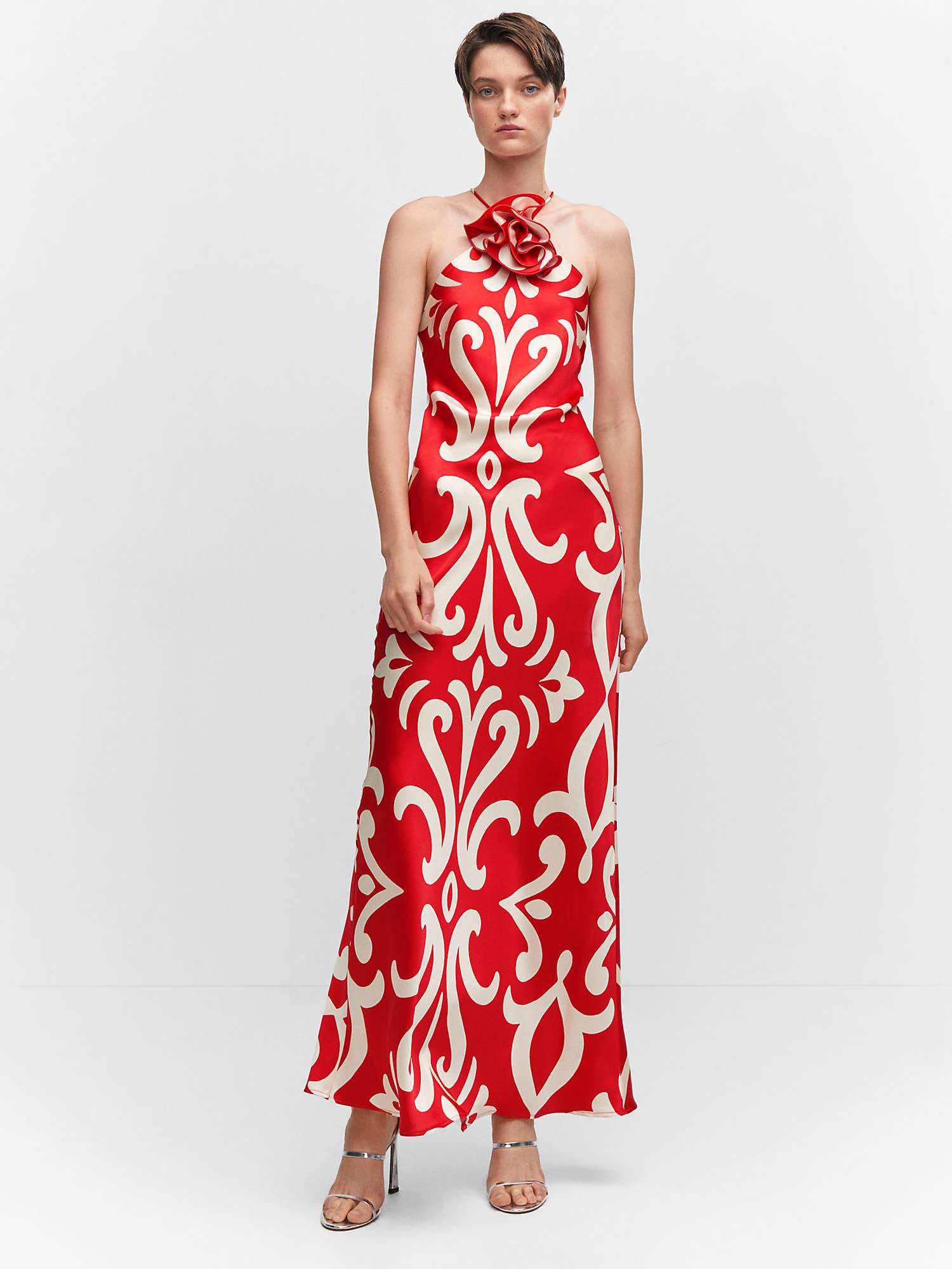 Mango Rosh Floral Print Satin Maxi Dress, Red/Multi at John Lewis ...