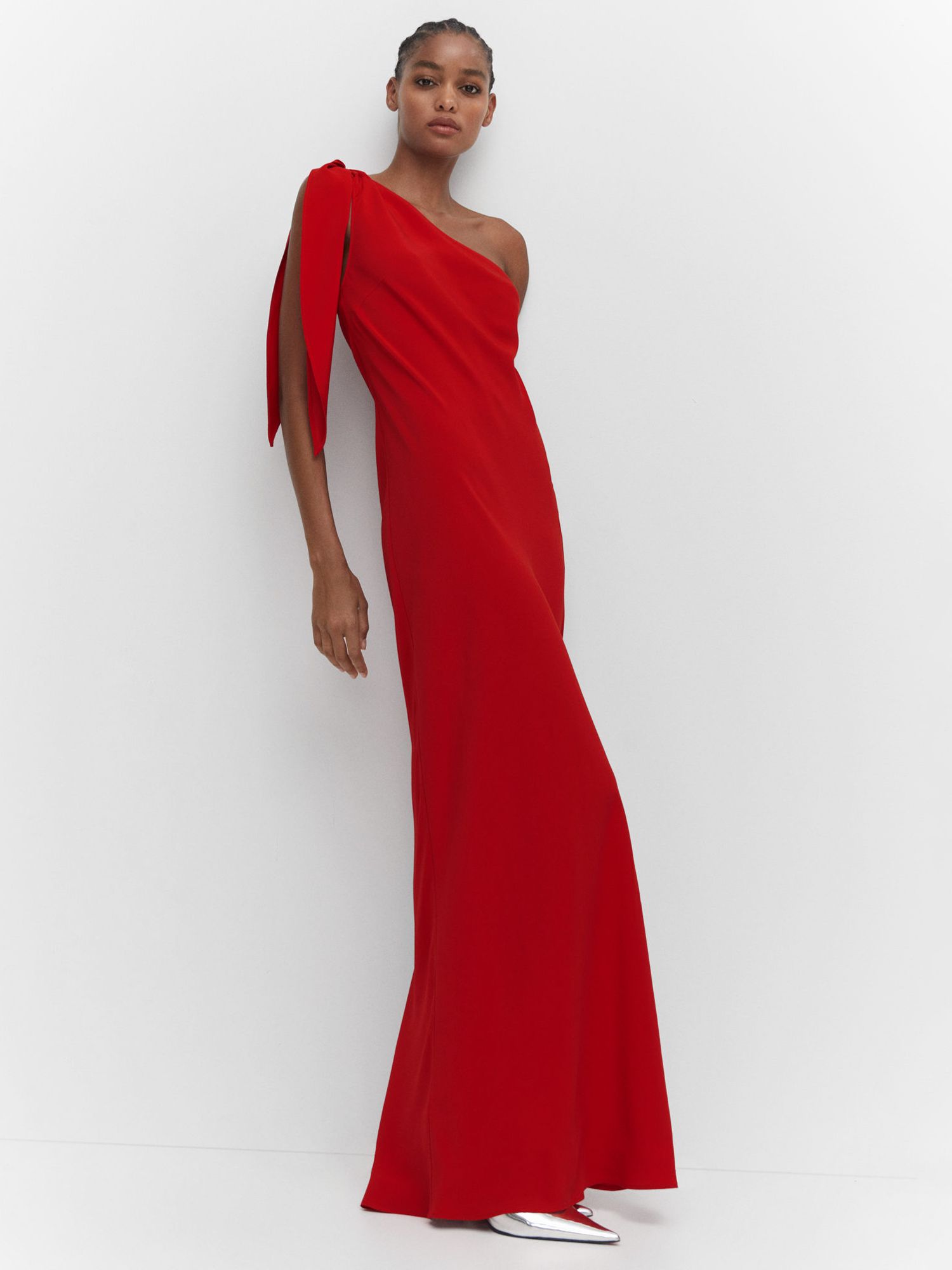 Mango Lazaro Asymmetric Bow Dress, Red at John Lewis & Partners