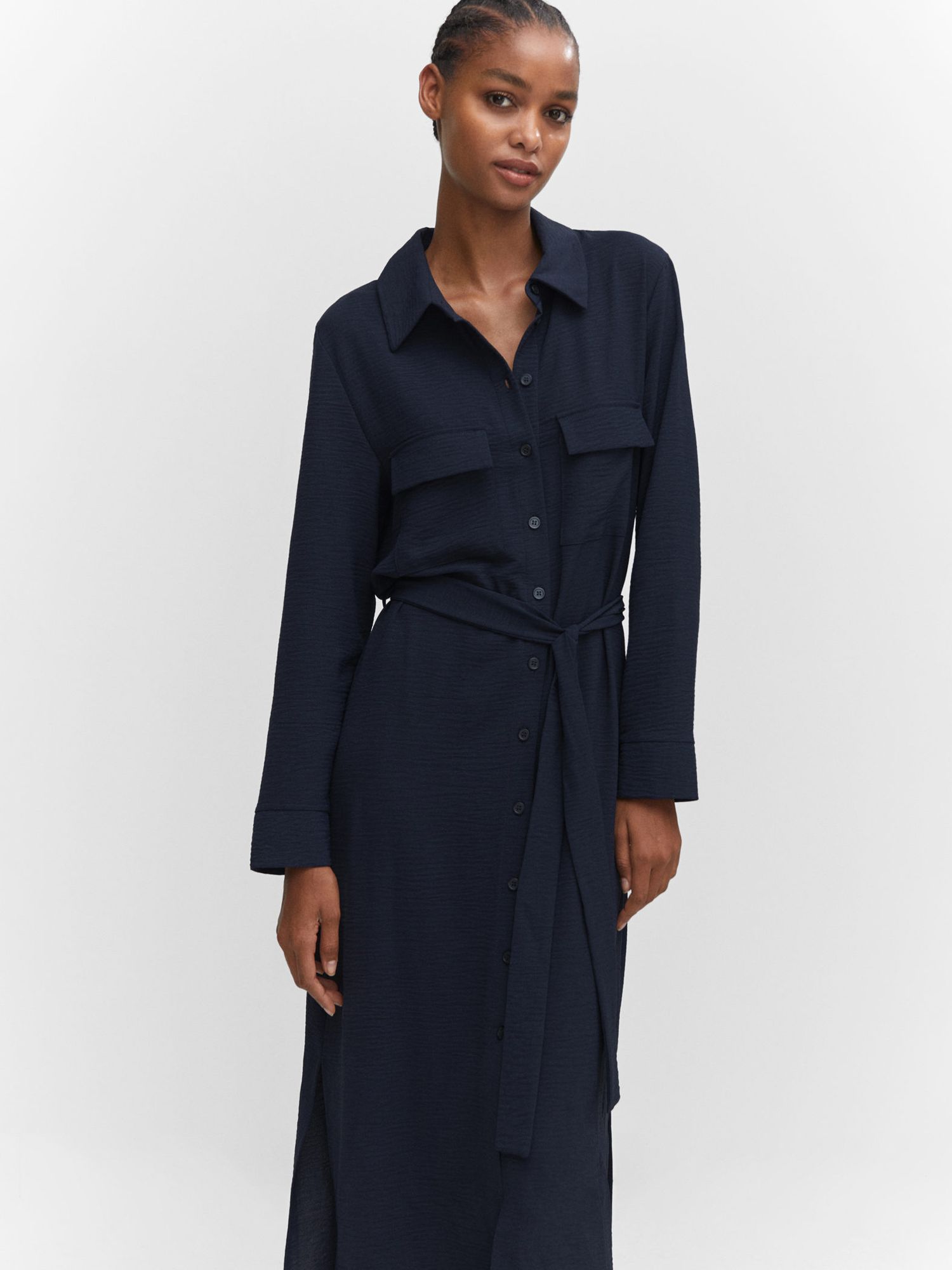 Mango Bubble-A Bow Shirt Dress, Navy at John Lewis & Partners