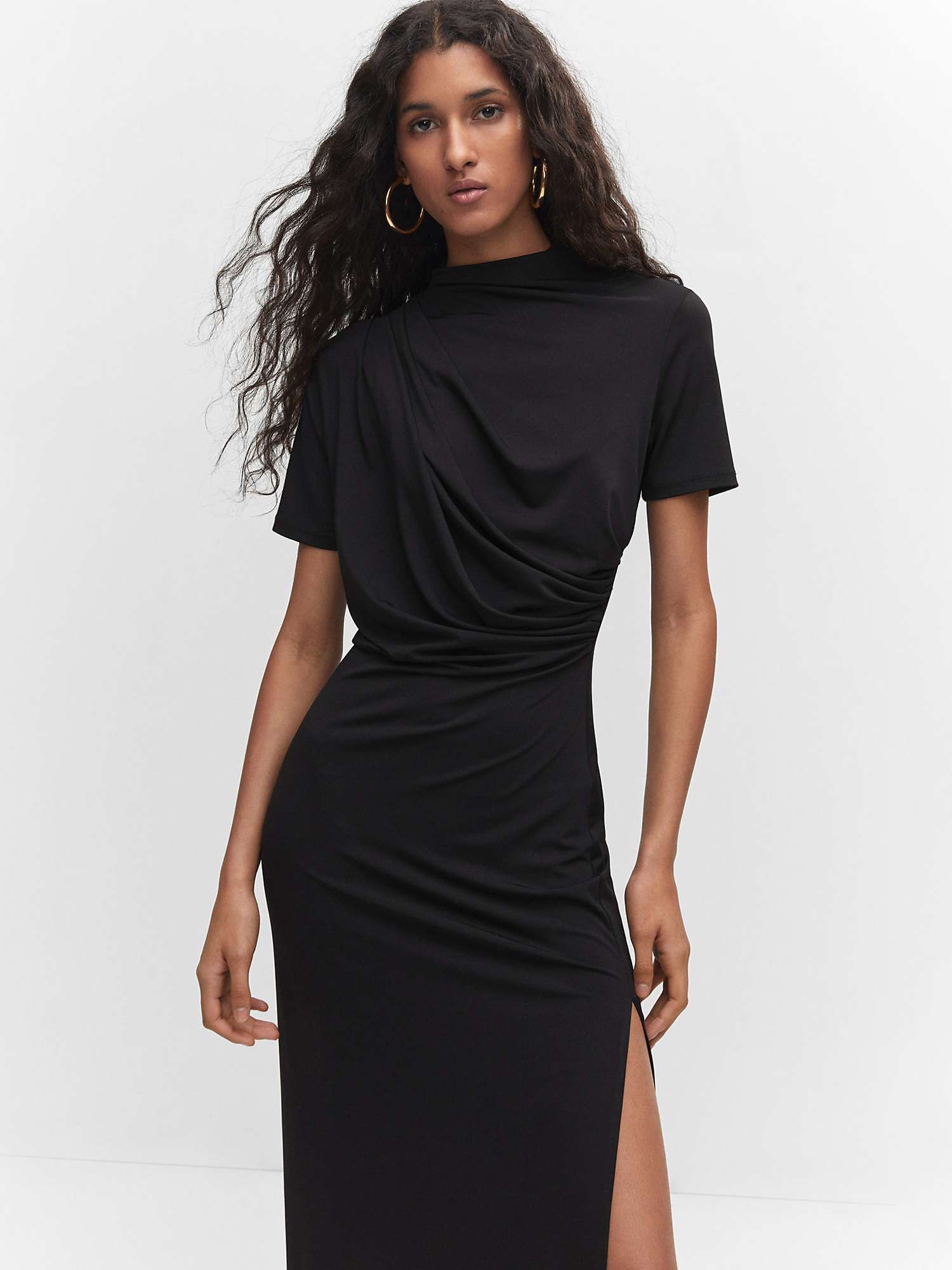 Mango Greco Draped Knitted Dress, Black at John Lewis & Partners