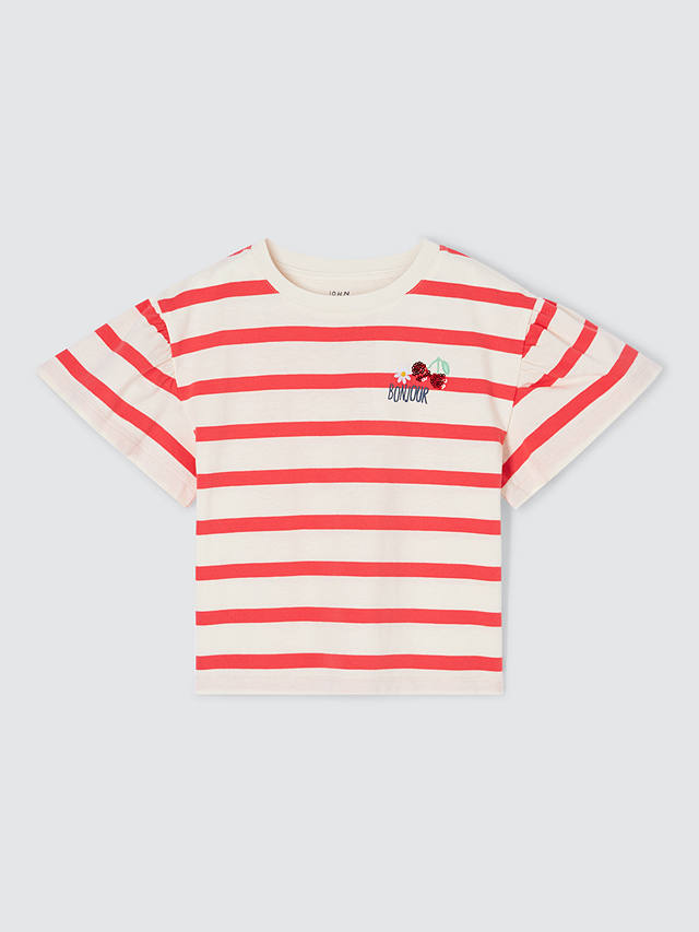 John Lewis Bonjour Stripe T-Shirt, Cayenne