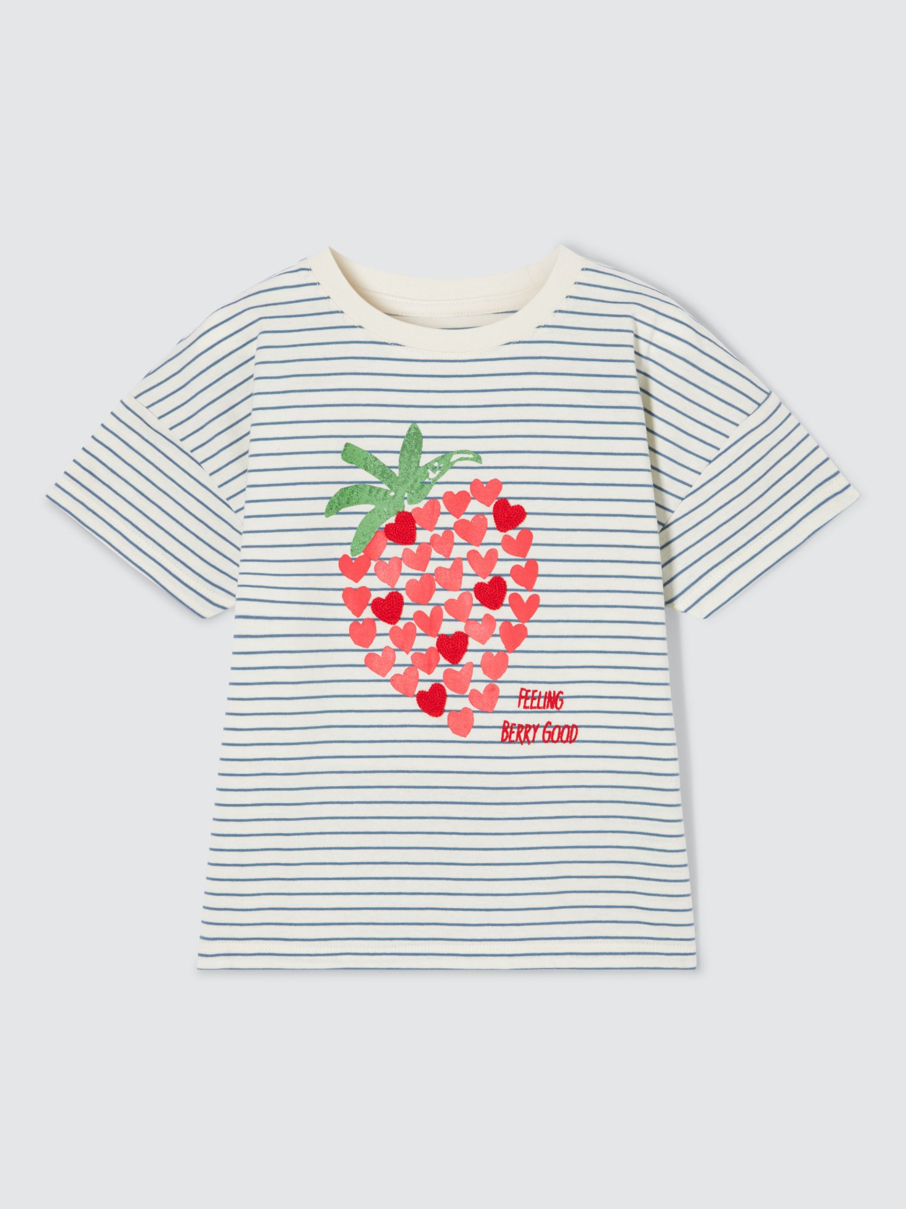 John Lewis Kids' Stripe Strawberry T-Shirt, Multi, 7 years