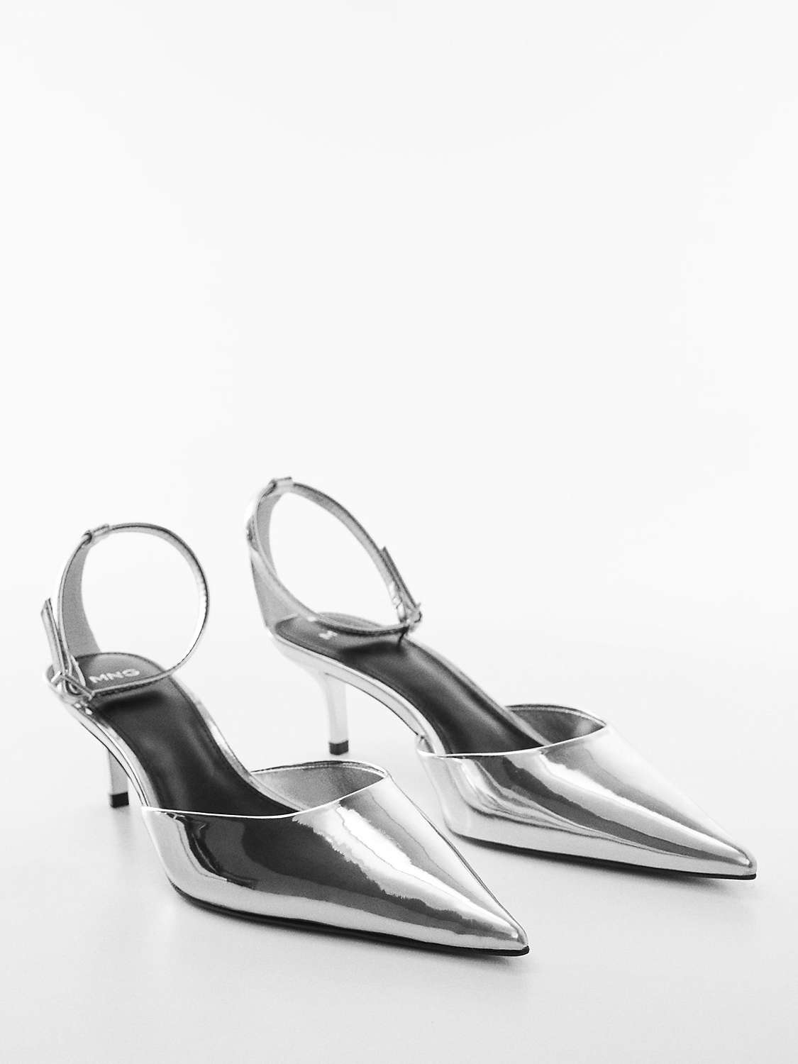Mango Metallic Mid Heel Shoes, Silver at John Lewis & Partners