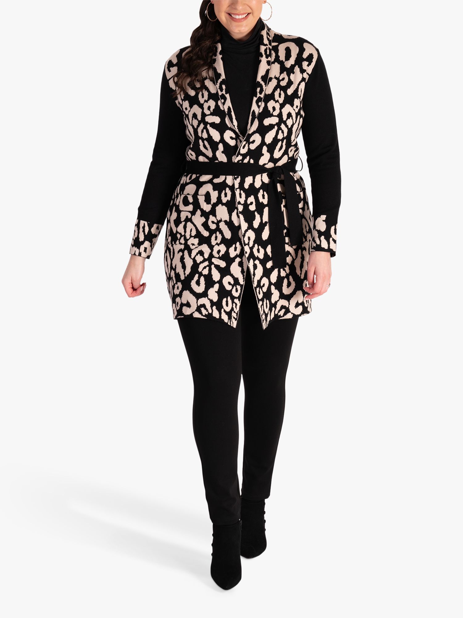 Buy chesca Leopard Cardigan With Tie Belt, Black/Cream Online at johnlewis.com