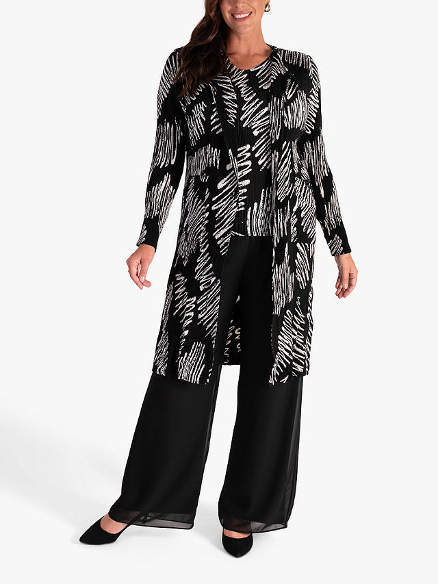 chesca Scribble Print Longline Pleated Jacket, Black/White