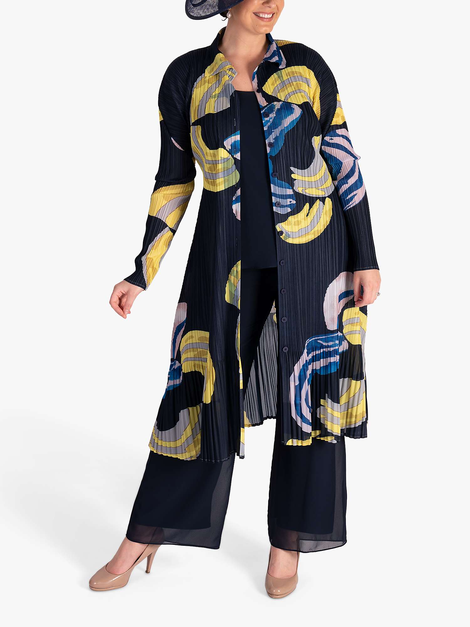 Buy chesca Plissé Pleated Shirt Dress With Tie Belt, Navy/Yellow Online at johnlewis.com