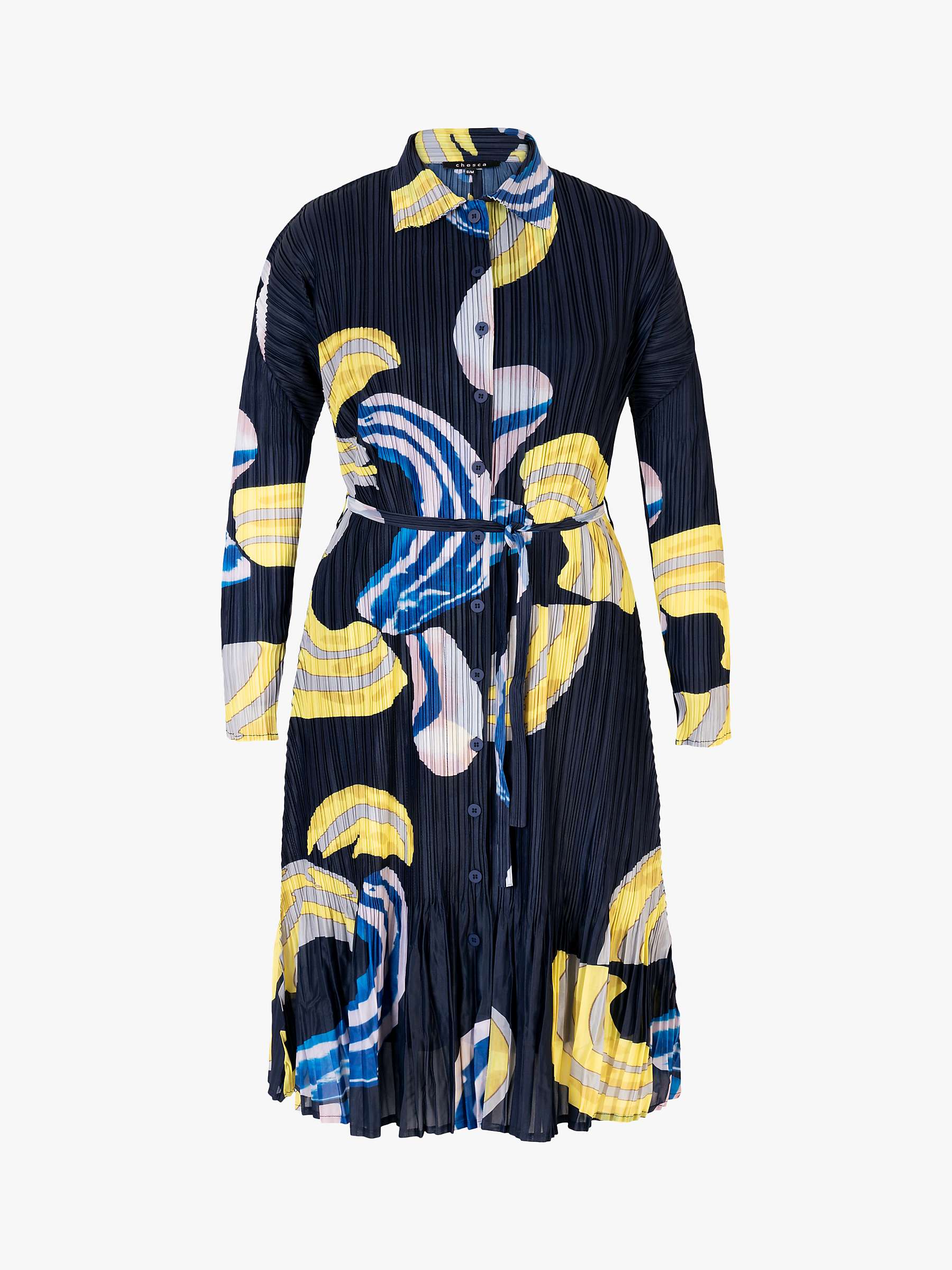 Buy chesca Plissé Pleated Shirt Dress With Tie Belt, Navy/Yellow Online at johnlewis.com