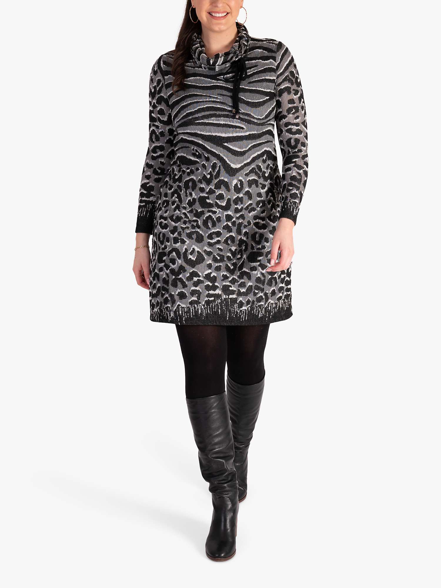 Buy chesca Animal Burnout Cowl Neck Tunic Dress, Black/Grey Online at johnlewis.com