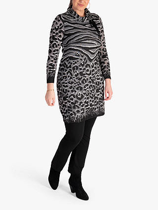 chesca Animal Burnout Cowl Neck Tunic Dress, Black/Grey