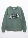 Mango Kids' Cotton London Slogan Sweatshirt, Dark Green