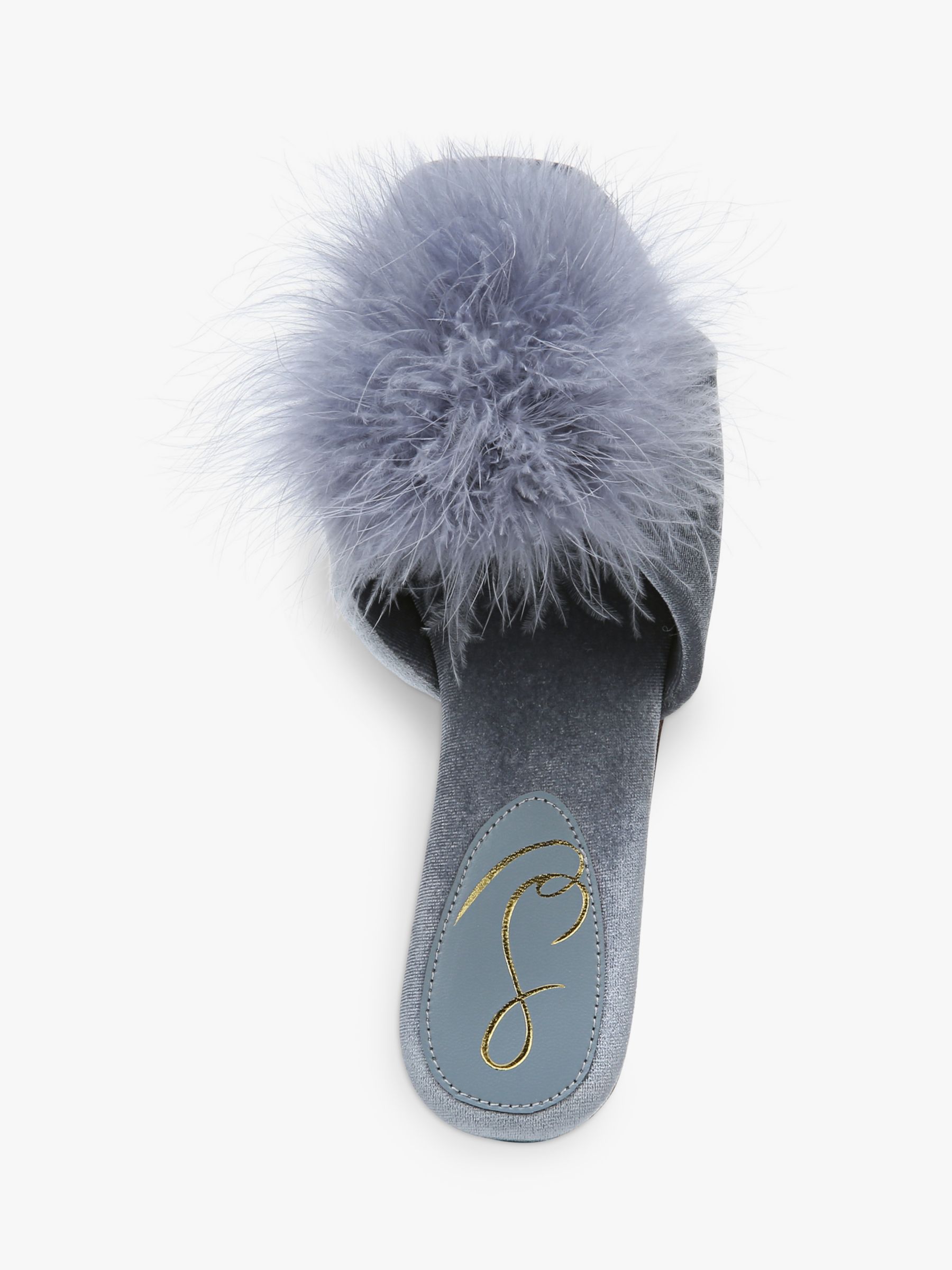 Sam Edelman Francie Pom Pom Velvet Slider Slippers, Grey, 4