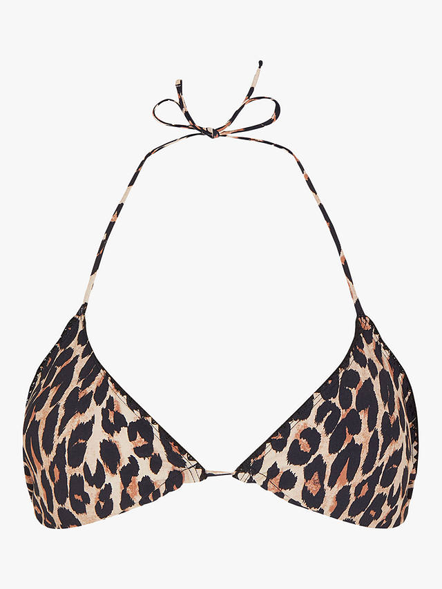 Accessorize Leopard Blanket Stitch Triangle Bikini Top, Brown/Multi