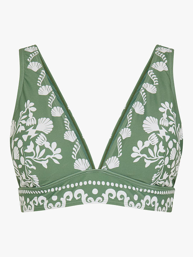 Accessorize Ornamental Print Triangle Bikini Top, Khaki/Ivory