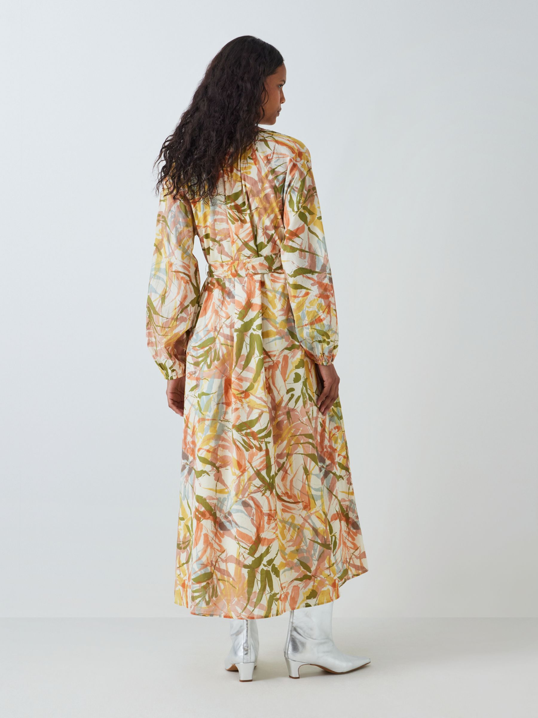 John Lewis Balloon Sleeve Floral Print Cotton Dress, Bamboo Palm, 20
