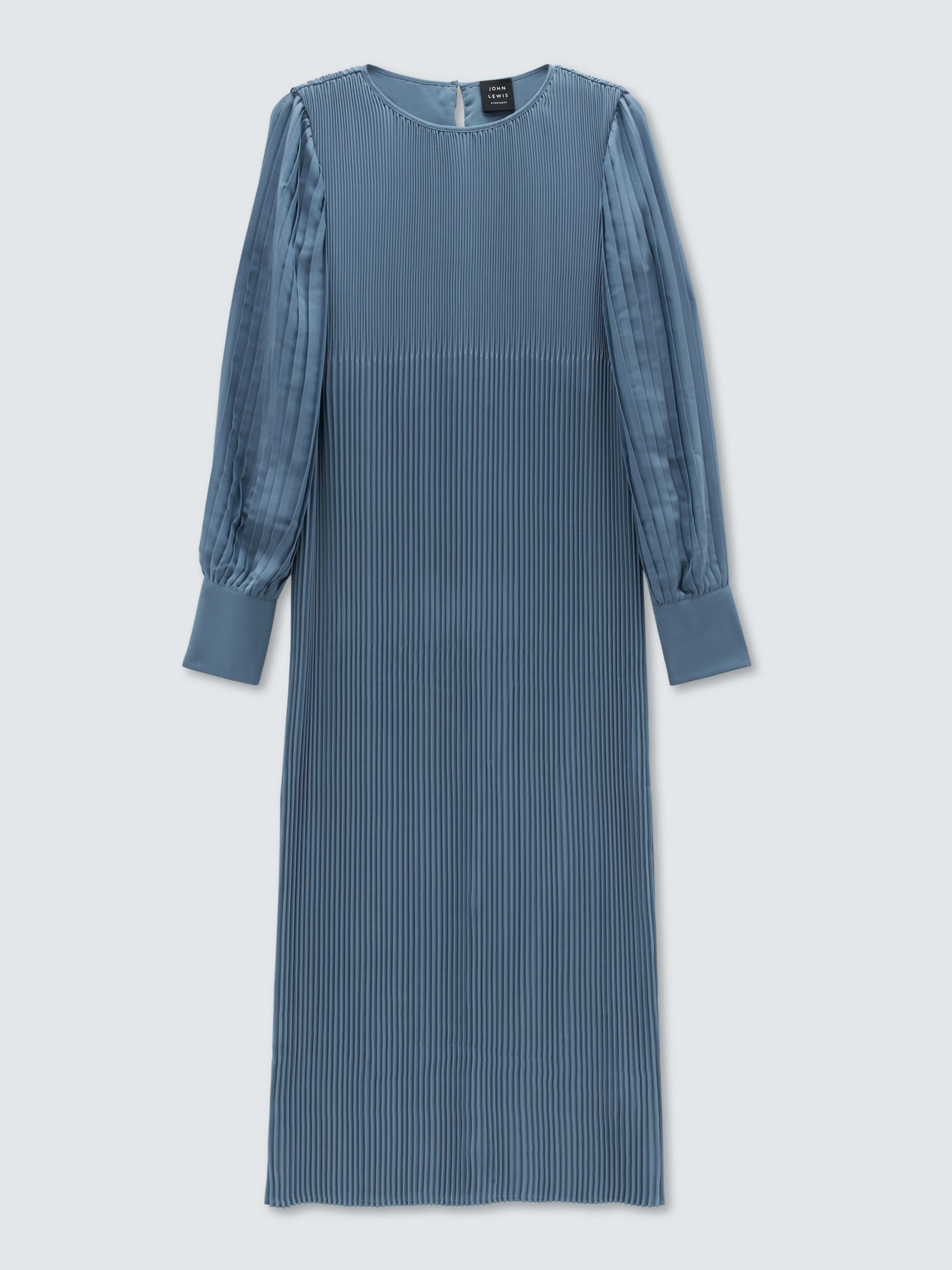 John Lewis Pleated Midi Dress, Blue Mirage, 8