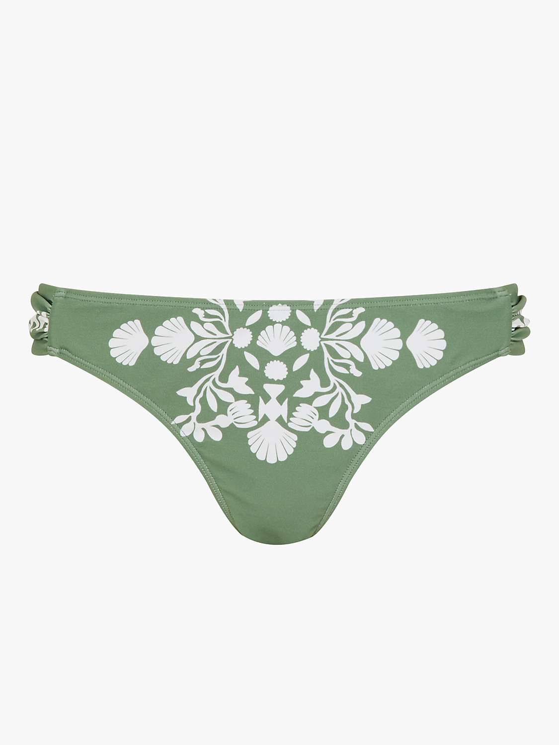 Buy Accessorize Ornamental Print Ruched Side Bikini Bottoms, Khaki Online at johnlewis.com