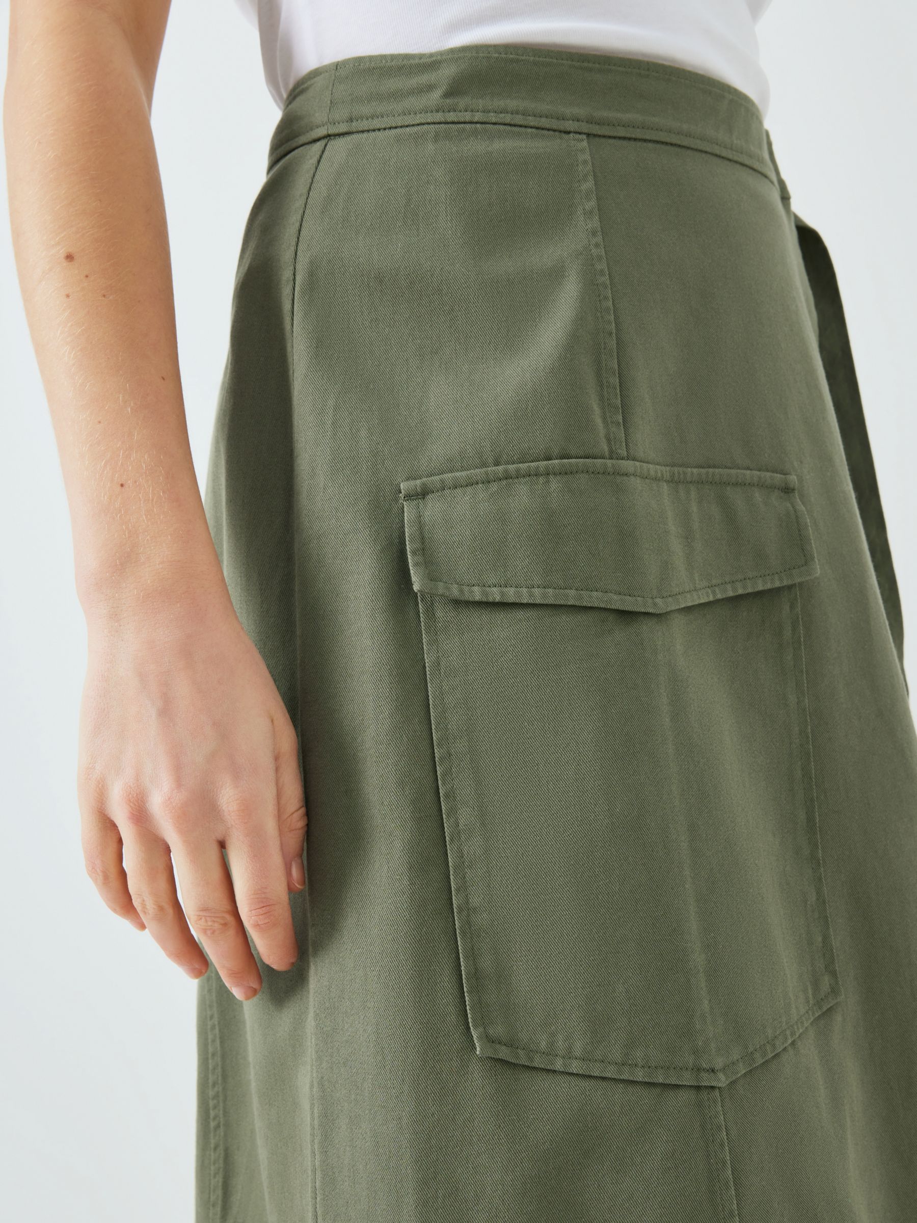 John Lewis Utility Wrap Midi Skirt, Khaki, 18
