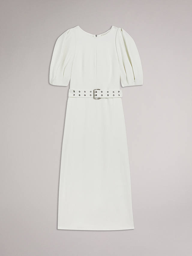 Ted Baker Gabyela Puff Sleeve Belted Midi Dress, White