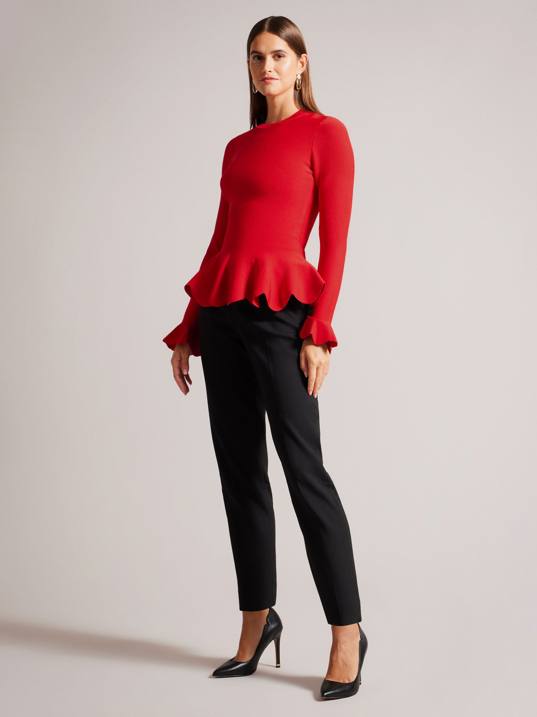 Ted Baker Lillyyy Fitted Peplum Top, Red at John Lewis & Partners