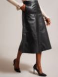 Ted Baker Oaklyna Leather Panelled A-Line Midi Skirt, Black