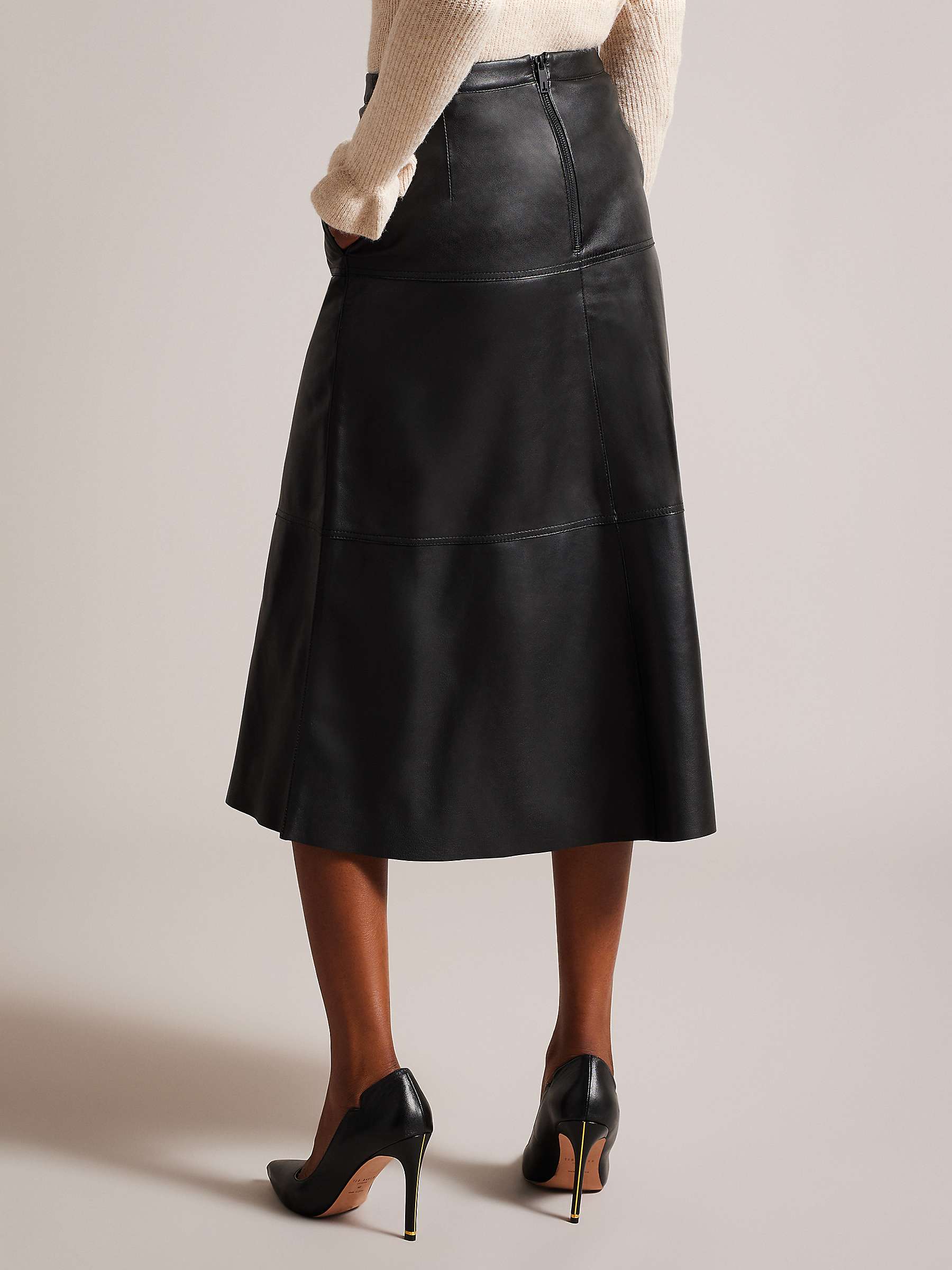 Buy Ted Baker Oaklyna Leather Panelled A-Line Midi Skirt, Black Online at johnlewis.com