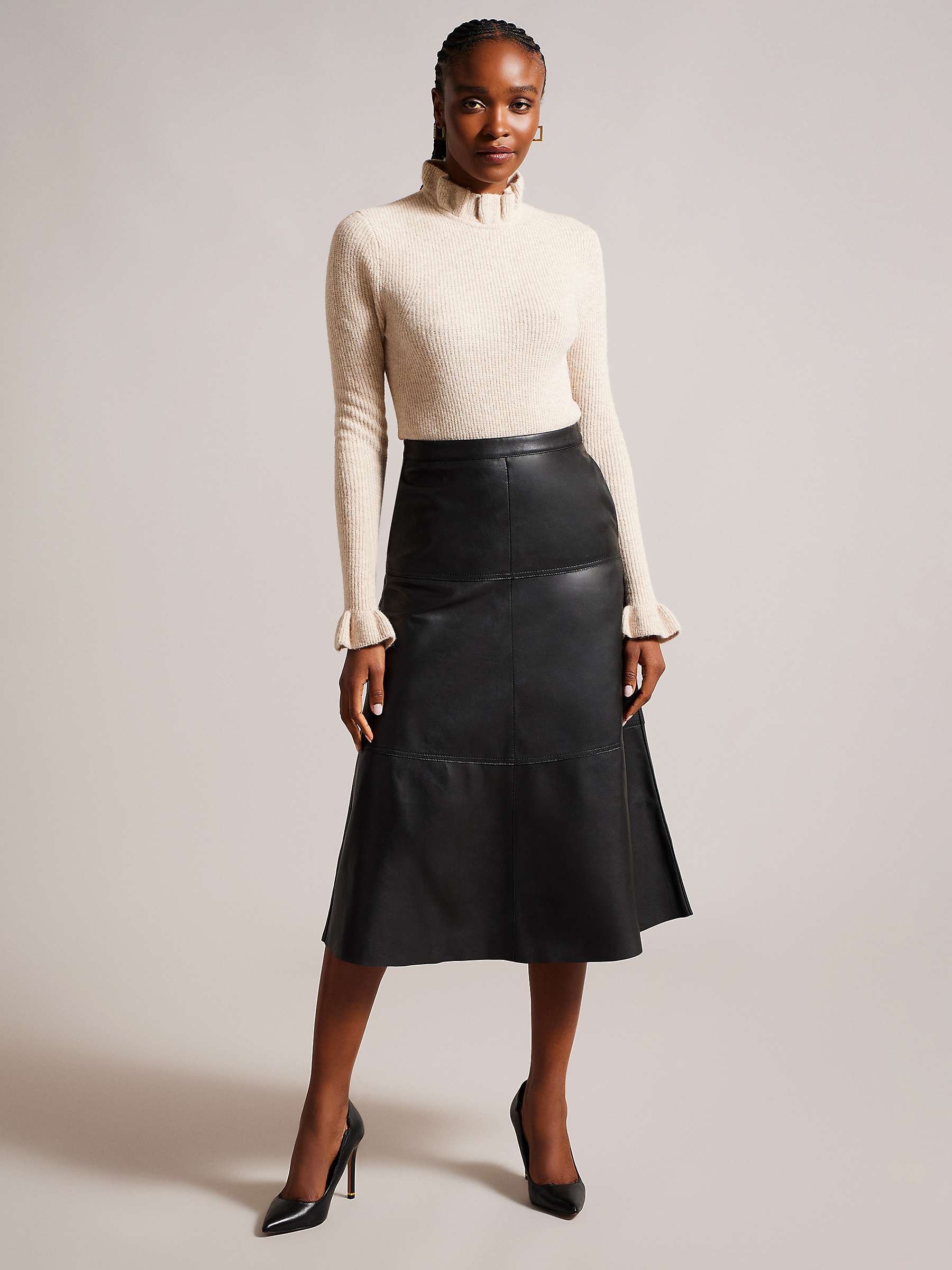 Buy Ted Baker Oaklyna Leather Panelled A-Line Midi Skirt, Black Online at johnlewis.com