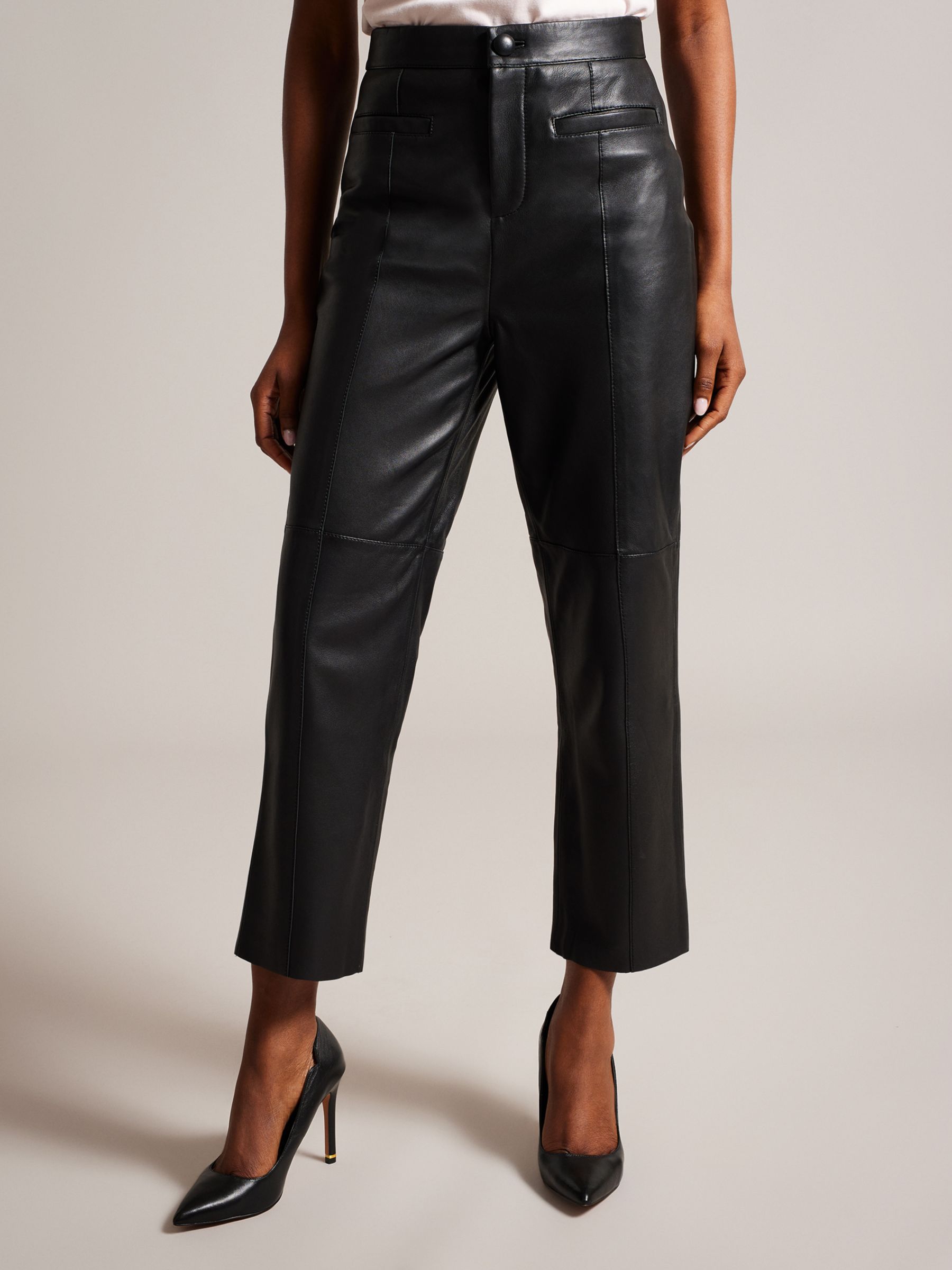 Ted Baker Enyyaa Cropped Leather Trouser, Black at John Lewis