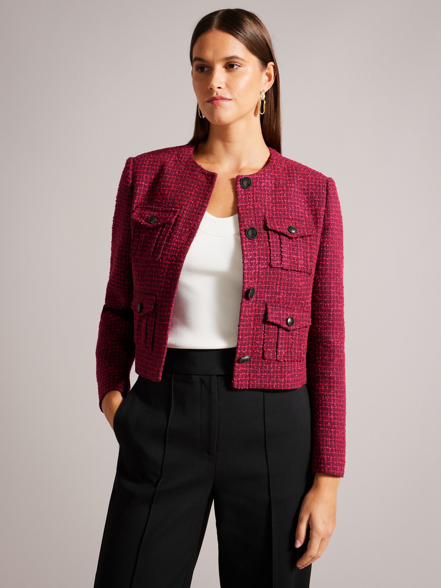 Ted Baker Pennio Cropped Boucle Jacket, Red, 6