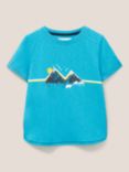 White Stuff Kids' Mountain Line Print Short Sleeve T-Shirt, Mid Teal