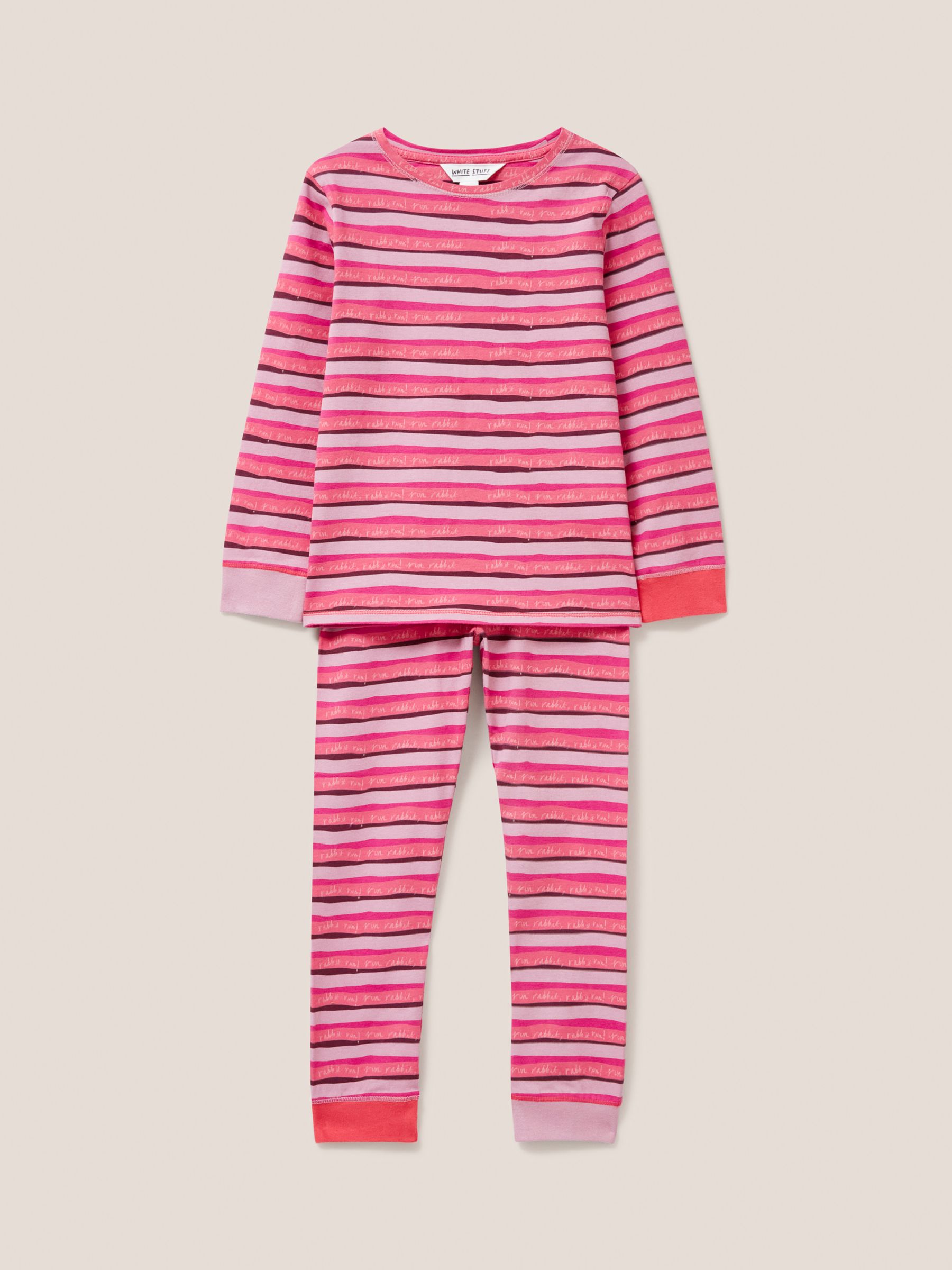 White Stuff Kids Stripe Print Pyjama Set Pink at John Lewis