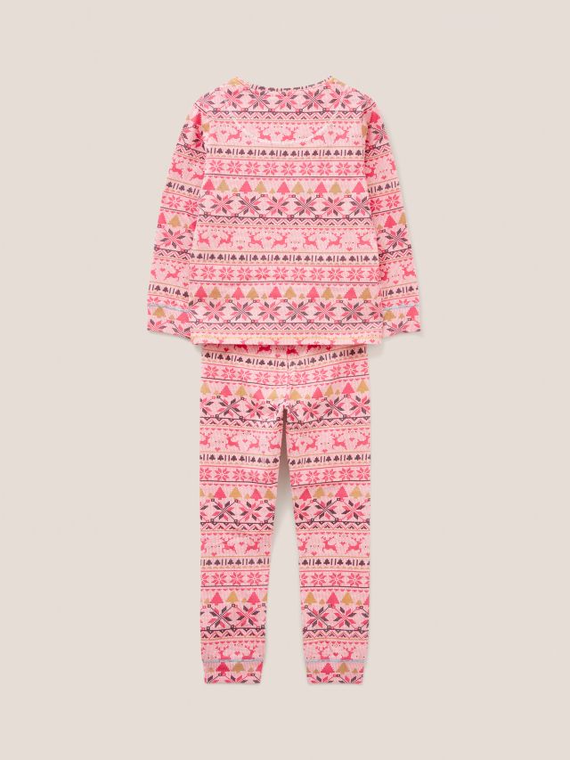 White Stuff Kids Fairisle Printed Pyjama Set Pink 3 4 years